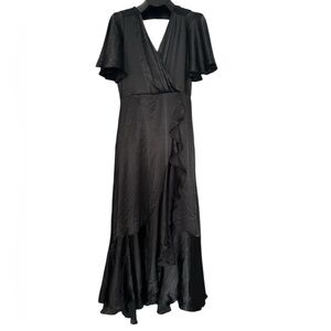 Taylor Black Asymmetrical Ruffled Wrap Dress Sz 12
